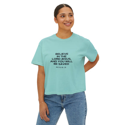 Women's "Acts 16:31" Boxy Tee