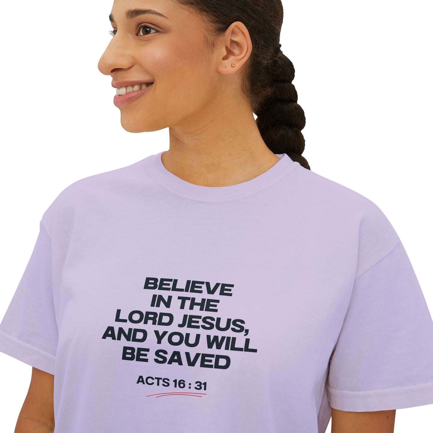 Women's "Acts 16:31" Boxy Tee