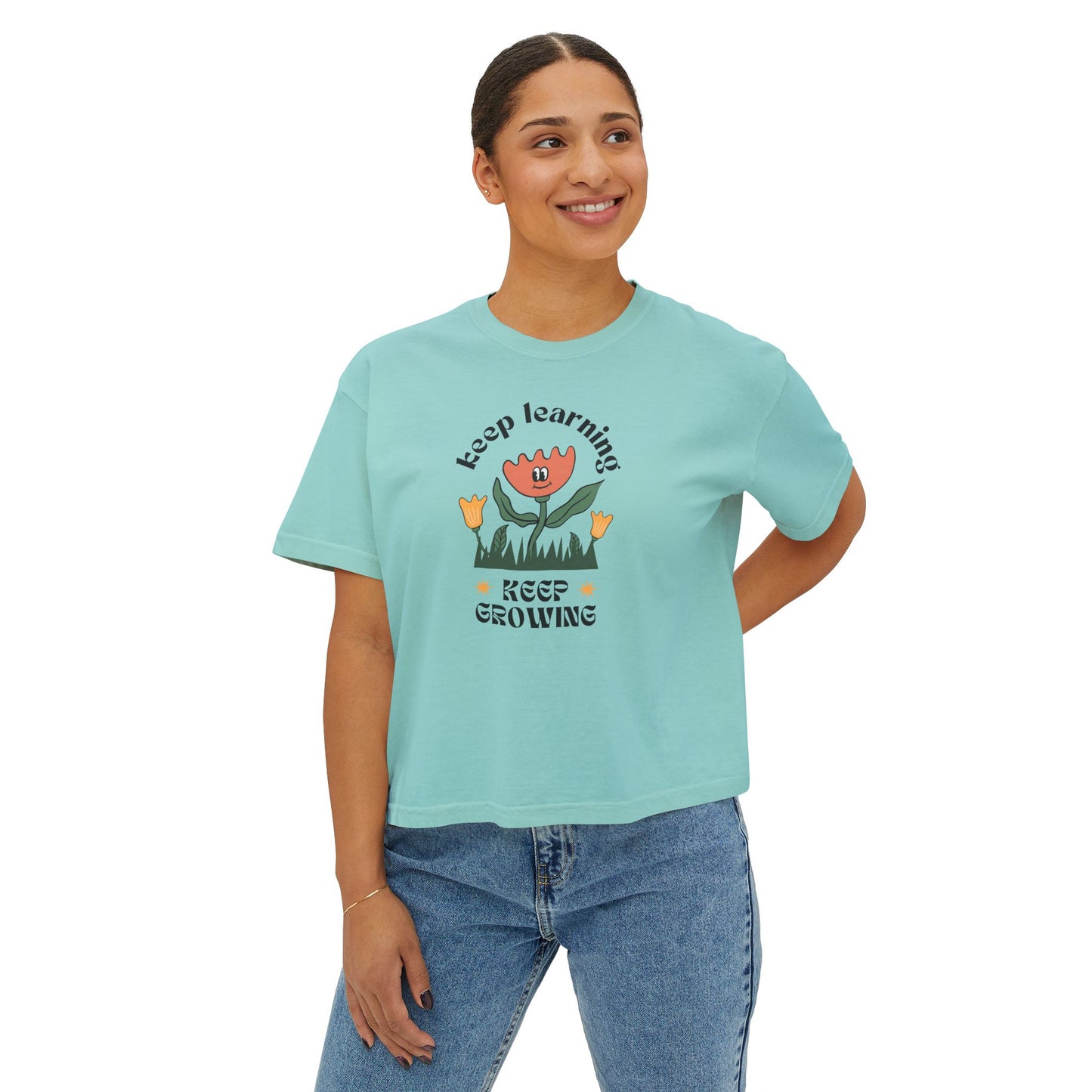 Women's "Keep Learning Keep Growing" Boxy Tee