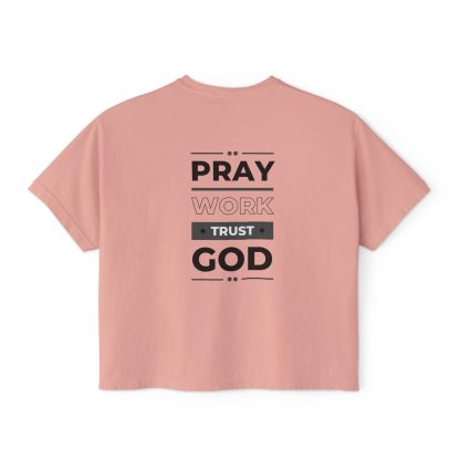 Women’s "Pray, Work, Trust God" Boxy Tee | Faith-Based Oversized T-Shirt | Christian Cropped Relaxed Fit - Image 6
