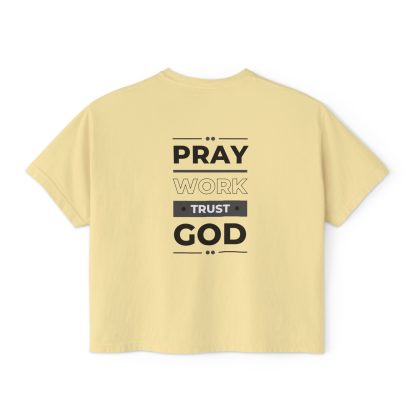 Women’s "Pray, Work, Trust God" Boxy Tee | Faith-Based Oversized T-Shirt | Christian Cropped Relaxed Fit - Image 10