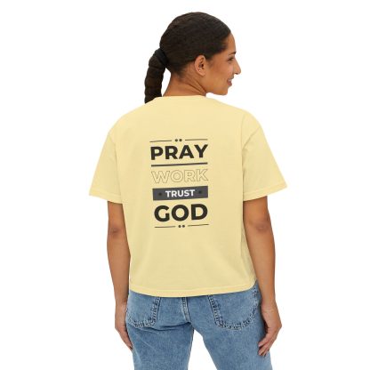 Women’s "Pray, Work, Trust God" Boxy Tee | Faith-Based Oversized T-Shirt | Christian Cropped Relaxed Fit - Image 12