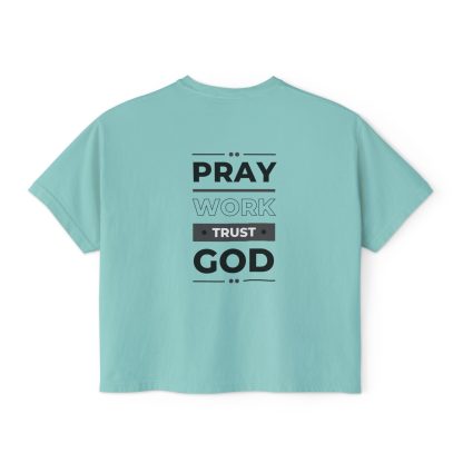 Women’s "Pray, Work, Trust God" Boxy Tee | Faith-Based Oversized T-Shirt | Christian Cropped Relaxed Fit - Image 18