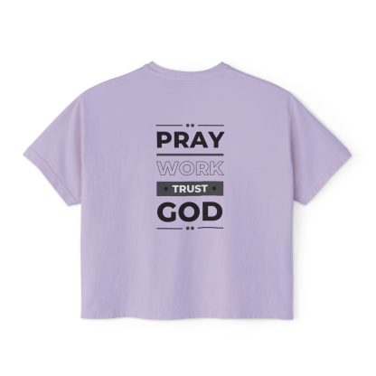 Women’s "Pray, Work, Trust God" Boxy Tee | Faith-Based Oversized T-Shirt | Christian Cropped Relaxed Fit - Image 22