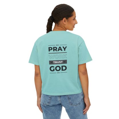 Women’s "Pray, Work, Trust God" Boxy Tee | Faith-Based Oversized T-Shirt | Christian Cropped Relaxed Fit - Image 20