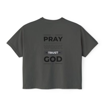 Women’s "Pray, Work, Trust God" Boxy Tee | Faith-Based Oversized T-Shirt | Christian Cropped Relaxed Fit - Image 14